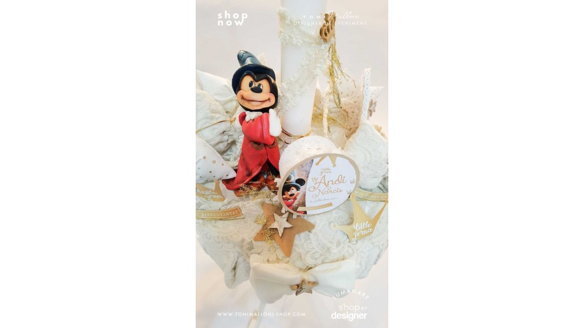 Lumanare botez Mickey Mouse Vrajitorul accesorizata cu figurina creata manual 16